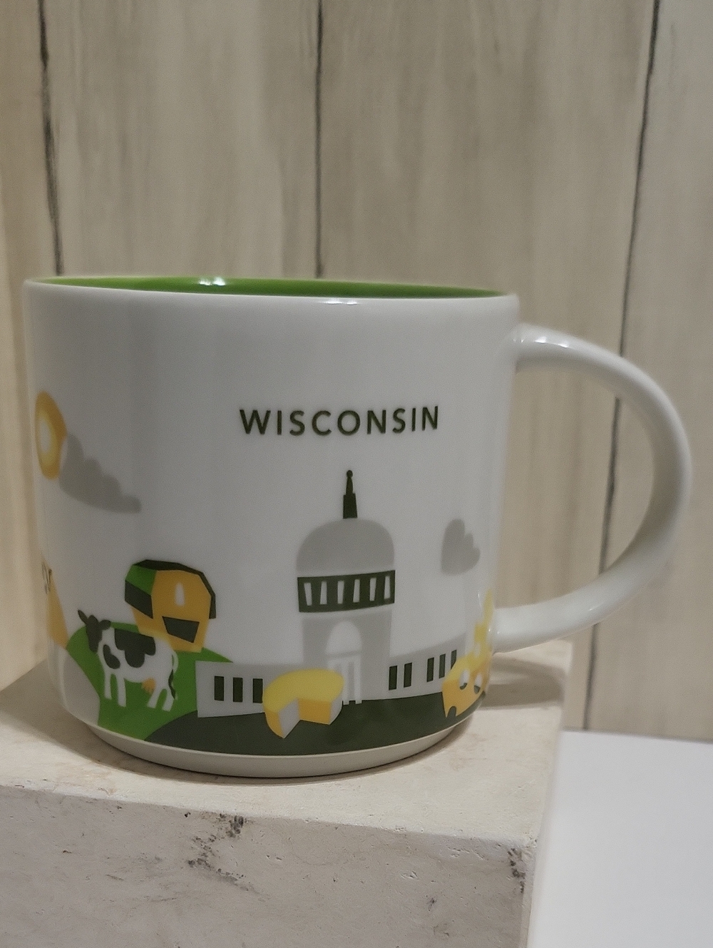 Starbucks You Are Here Collection, Wisconsin Mug with Green, and Yellow Artwork